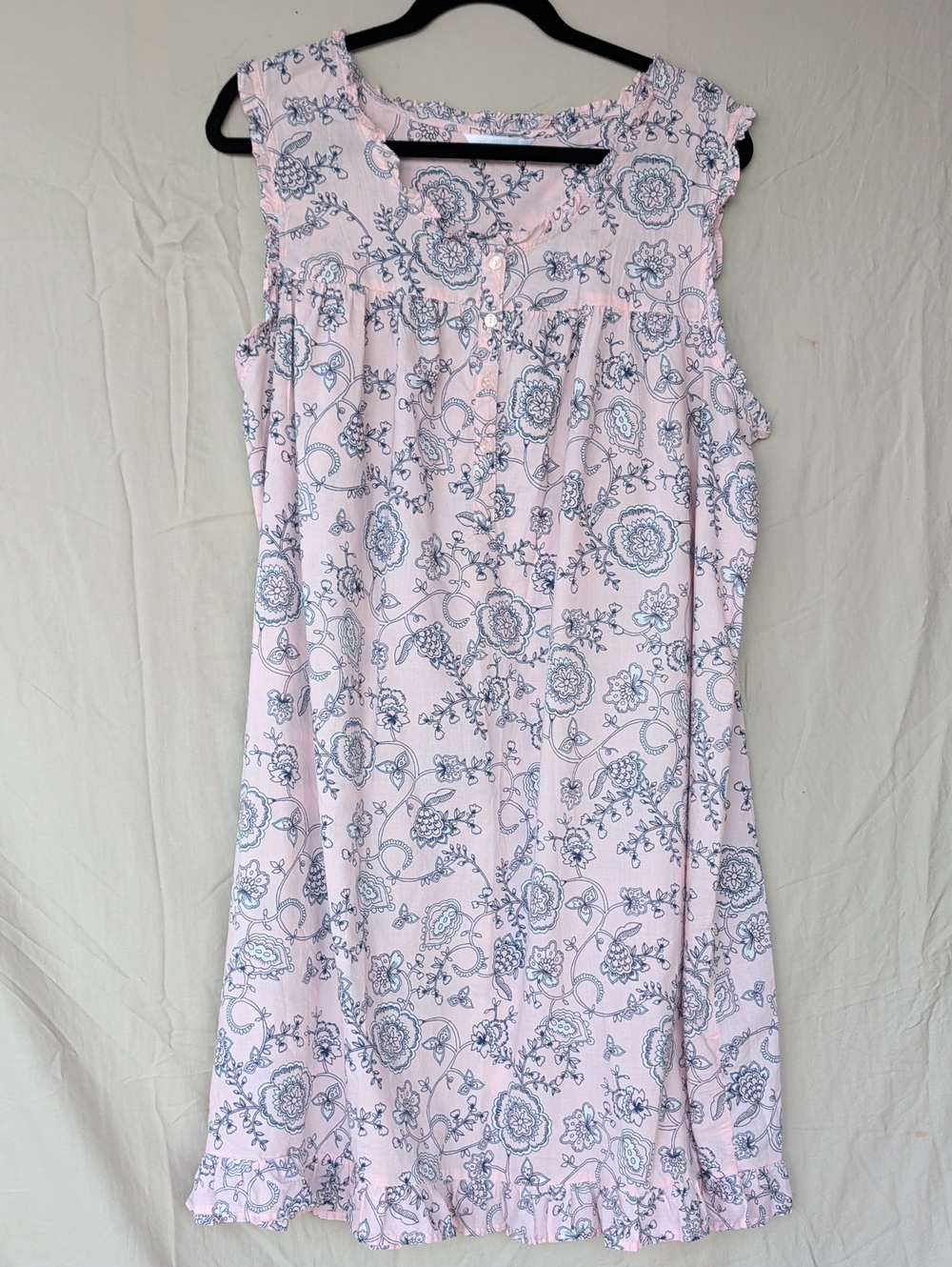 Adonna Light Pink Nightshirt In Cotton with Navy Floral Print Warm Weather Days